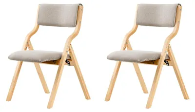 Produktbild von Set aus 2 Klappstühlen aus Holz, Ergonomisch Gepolsterte Küchen- und Esszimmerstühle, Klappstuhl für Balkon und Büro, Geeignet für Küche, Balkon, Garten, Camping, Grau