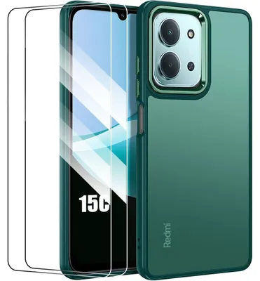 Image de Coque + 2 Verres Trempés pour Xiaomi Redmi 15C 4G/5G, Protection Rigide Antichoc Anti-Rayures - Vert Nuit