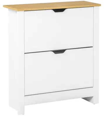 Produktbild von Schuhschrank Schruhregal Schuhaufbewahrung, 2 Fächer, 12 Paar Schuhe, 72 cm x 26 cm x 80 cm, Weiß + Braun