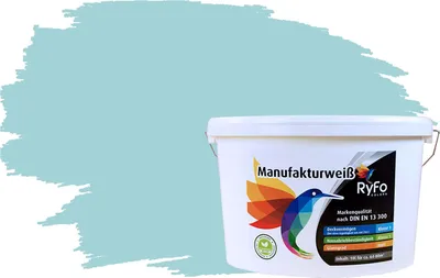 Produktbild von RyFo Colors Bunte Wandfarbe Manufakturweiß Gletscherblau 10l - weitere Blau Farbtöne und Größen erhältlich, Deckkraft Klasse 1, Nassabrieb Klasse 1