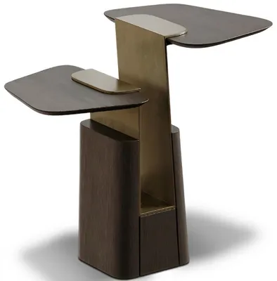 Obrázok produktu pre Dizajnový odkladací stolík v štýle Japandi, drevo, hnedý, moderný, elegantný.