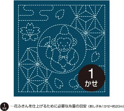 Immagine prodotto di Campionario Olympus Sashiko (solo tessuto) "Hana Fukin (Navy) Monkey and Asanoha", tessuto stampato, 33x33cm, originale dal Giappone