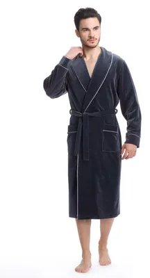 Produktbild von LEVERIE edler und hochwertiger Morgenmantel für Herren mit elegantem Kragen  (XL, Dunkelgrau)
