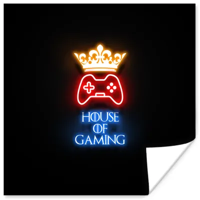 Produktbild von MuchoWow® Poster Zitate von Spielen - Neon - Haus des Spiels - Krone - Text 75x75 cm - Wand Dekoration