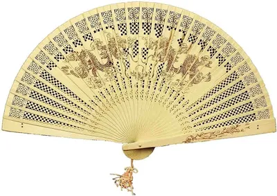 Produktbild von HAAC 2er Set Holzfächer Fächer Farbe Beige 23 cm für Feste Fasching Karneval