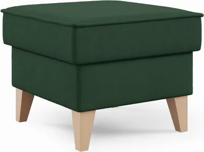 Produktbild von LIKMA DAVO Sitzpouf mit Stauraum und Holzfüßen, 50 x 43 x 50 cm, gepolsterter Hocker aus Stoff Trinity, flaschengrün