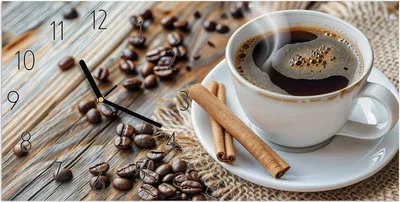 Produktbild von Wanduhr aus Glas mit Motiv Kaffee und Zimt- 60 x 30 cm - inkl. Aufhängesystem