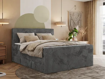 Produktbild von MKS MEBLE Boxspringbett mit zwei Bettkästen TILIANO KING DUO, Doppelbett aus Cordstoff, 7 Härtezonen Multipocket-Matratzen, Doppelbett mit Stauraum, Topper T25 - 180x200 - H3 - Grau Cord