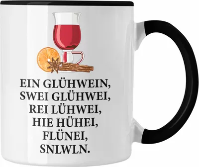 Produktbild von Trendation - Ein Glühwein Tasse Lustig Spruch Glühweinbecher mit Henkel Doppelwandig Glühweintassen Gläser Weihnachtsmarkt Becher Tassen Geschenk - Ein Glühwein Swei (Schwarz)