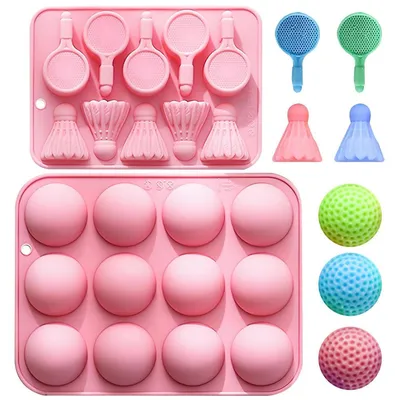 Zdjęcie produktu dla Zestaw form silikonowych do pieczenia – badminton i półkule, zestaw 2 sztuk, kolor różowy