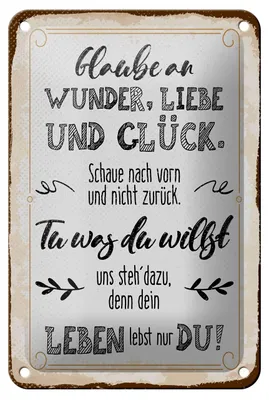 Produktbild von Blechschild Glaube an Wunder, Liebe und Glück, 30 x 20 cm, Blechschilder Spruch Glück Weisheit