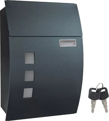 Imagen del producto de Buzón para interior y exterior "Ryan" - Con cerradura - Con ventanas - Con soporte para placa con el nombre - Incluye llaves - Color antracita