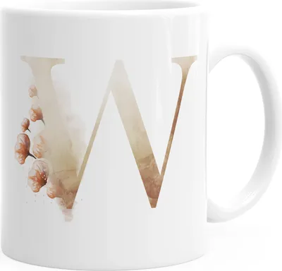 Produktbild von Buchstaben-Tasse "W" Tasse mit Buchstabe Alphabet Monogramm Watercolor gezeichnet Kaffeetasse Autiga® weiß unisize