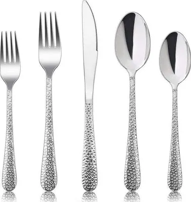 Immagine prodotto di Set di posate in acciaio da 30 pezzi per 6 persone, con coltello, forchetta e cucchiaio; design moderno, finitura lucida, lavabile in lavastoviglie