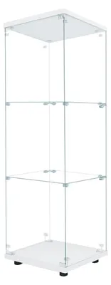 Image de Vitrine en verre - Armoire vitrine - 3 étagères - Verre trempé - Éclairage LED - Avec serrure - 125 x 42 x 36 cm - Blanc