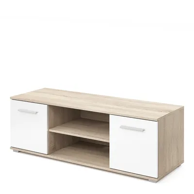 Produktbild von TV-Schrank Domino Sonoma Eiche + Weiß Lowboard mit 2 Türen und 2 Einlegeböden.