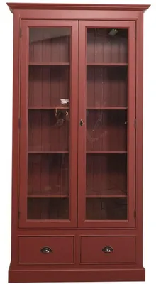 Immagine prodotto di Casa Padrino vetrina da soggiorno in stile country rosso Bordeaux 109 x 39 x H. 210 cm - mobile da soggiorno con 2 ante in vetro e 2 cassetti