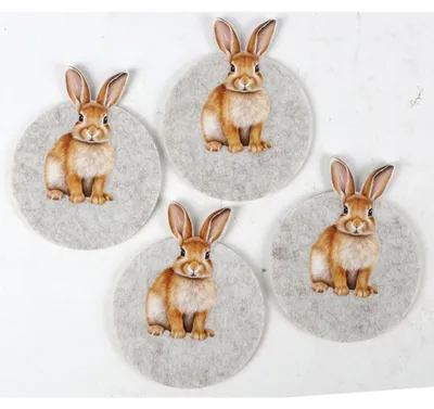 Produktbild von Oster Filz-Untersetzer mit Hase 4er-Set ca. 9,5 x 12 x 0,3 cm – Dekorative und praktische Tischuntersetzer für Ostern