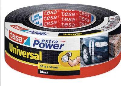 Zdjęcie produktu dla Taśma klejąca TESA Extra Power Universal, tekstylna, czarna, 50 m, 50 mm