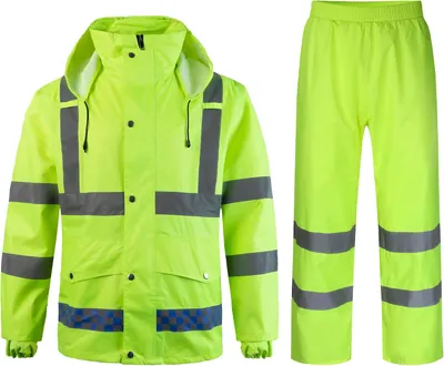 Productafbeelding van Heren Hi Viz waterdichte werkkleding regenpak outdoor regenkleding 2 stuks regenkleding jas en broek pak met reflecterende strip