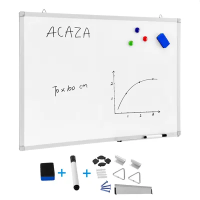 Produktbild von Magnetisches Whiteboard mit Aluminiumrahmen und Stiftablage, Magnettafel trocken abwischbar inklusive Schwamm und Stift, ohne Magnete, Magnetwand zum beschriften, 70 x 100 cm