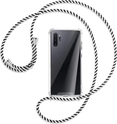 Produktbild von Handykette Backcover-Schutzhülle mit Band (Metall silberfarben) für Samsung Galaxy Note 10 Plus - schwarz/weiß gestreift