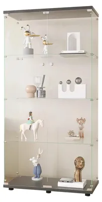 Zdjęcie produktu dla Szklana witryna stojąca – 4 szklane półki – 2 zamykane drzwi – 164 x 80 x 36 cm – nowoczesna, do figur kolekcjonerskich, książek i wina – czarna, bez oświetlenia LED
