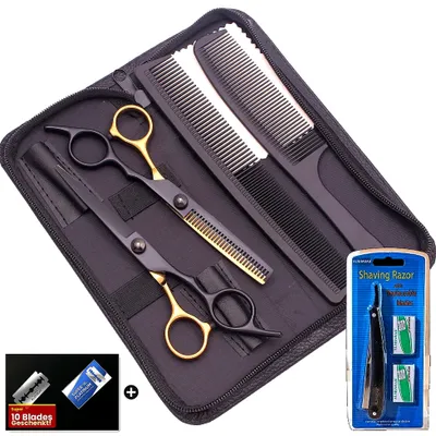Immagine prodotto di Set professionale di forbici da parrucchiere per tagliare i capelli, 10 pezzi. - Set di forbici da parrucchiere in acciaio inossidabile da 6,0 pollici e pettine NUOVO e nella confezione originale - Set di forbici per capelli Set per styling Unisex