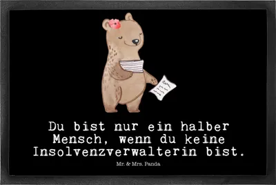 Produktbild von Mr. & Mrs. Panda fußmatte Insolvenzverwalterin Herz 50 x 75 cm - Schwarz - Geschenk, Schmutzfangmatte, Sauberlaufmatte, Schmutzfänger, Fußabstreifer, Schmutzmatte
