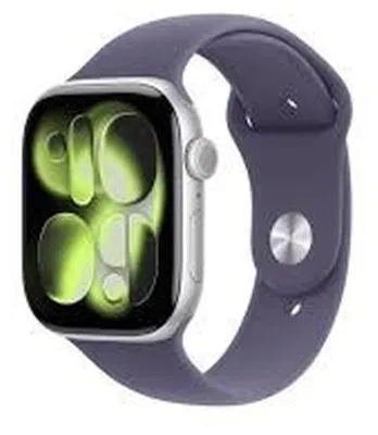 Image de Apple Watch Series 11 GPS + Cellular, 46 mm, boîtier en aluminium argenté, bracelet sport violet S/M