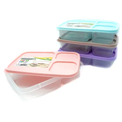 Produktbild von 4 x Lunchbox mit 3 Fächern, 1,2 Liter - Meal Prep Boxen - Frischhaltedosen mit Deckel - Vorratsdosen mit Deckel
