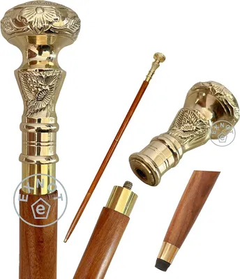 Obrázok produktu pre Vychádzková palica 94 cm, mosadzná rukoväť, drevo, skladacia, pre turistiku