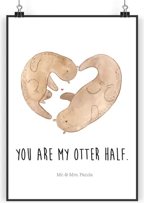 Produktbild von Mr. & Mrs. Panda Bild Otter Herz DIN A5 - Weiß - Geschenk, Plakat, Liebe, Seeotter, Wandbild, wanddeko, Hochzeitstag, Kunstdruck, drucke