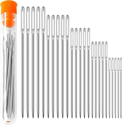 Produktbild von Nähnadeln Set 25 Stück, Edelstahl, 4 bis 6 cm, mit Aufbewahrungsröhrchen, für Leder