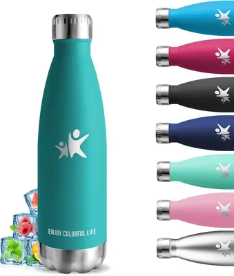 Imagen del producto de Botella de agua de 500 ml, de acero inoxidable, libre de BPA, termo, a prueba de fugas, botella de metal, acero inoxidable 18/8, botellas de agua para la escuela, camping, oficina, viajes