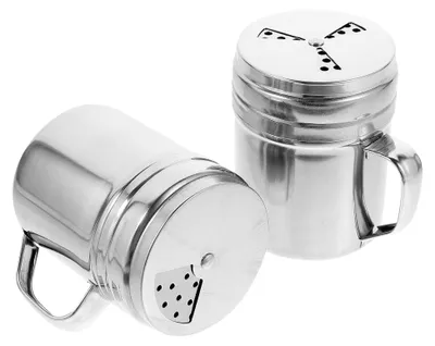 Produktbild von 2 Edelstahl Gewürzflaschen mit Griff – Mittlere Aufbewahrungsbehälter für Salz und Pfeffer – Luftdichtes Gewürzglas für die Küche, Grill und Camping