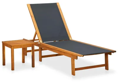 Image de Chaise de jardin en bois - Transat - Fauteuil longue - Chaise de jardin avec table - Bois d'acacia - Dossier réglable