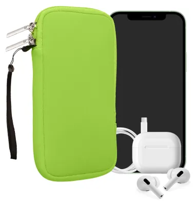 Produktbild von kwmobile Neopren Handytasche für Smartphones XL - 6,7/6,8" - Handy Tasche mit Reißverschluss - Handyhülle universal Neon Grün
