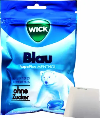 Produktbild von Wick Blau Menthol Zuckerfrei (72g Beutel) + usy Block