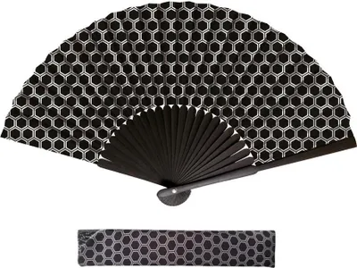 Produktbild von Fächer aus Holz und Polyestergewebe mit Hexagon-Muster, 23 x 42 cm, inkl. Etui