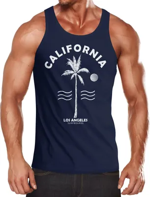 Produktbild von Sommer Tank-Top Herren Retro Design Palme Meer Sonne Muskelshirt Muscle Shirt Neverless® navy L