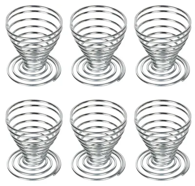 6 Eierbecher aus gebürstetem Edelstahl, Spiraldesign, silber