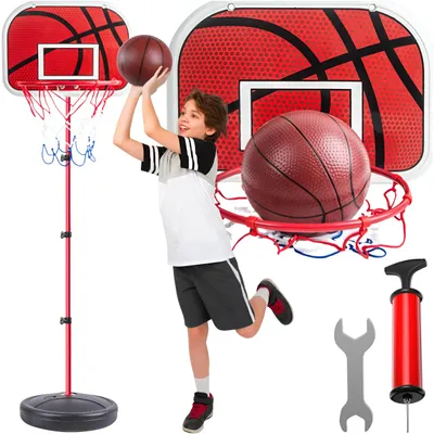Produktbild von Kinder Basketballkorb höhenverstellbar bis 160 cm mit Ball und Pumpe, Basketball-Set mit Ständer für Garten und Zuhause