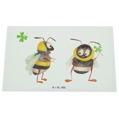 Produktbild von Mr. & Mrs. Panda Glas Schneidbrett Hummeln Kleeblatt - Weiß - Geschenk, schneidunterlage, Schneidplatte, Lustige Sprüche, Spruch Positiv, Fröhlich, Hummel, Schneidebrett