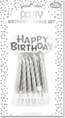 Produktbild von Clairefontaine Geburtstagskerzen "Happy Birthday" silber 12 Kerzen