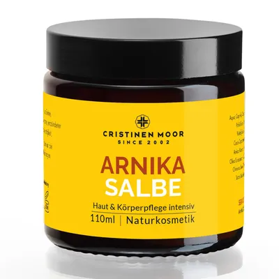 Produktbild von Cristinen Moor Arnika Salbe I intensiv I naturkosmetisch I Körperbutter I bei extrem trockener entzündeter Haut I zur Pflege der Beine - 110 ml, KI-generiertes Bild