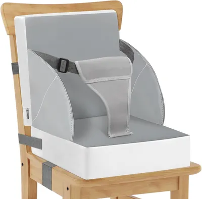 Image de Suréleveur de siège pour enfants - Coussin de siège pour bébé - Pour table à manger - Avec harnais à 3 points - 32 x 32 x 8 cm - Gris
