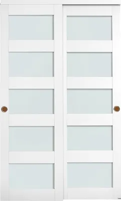 Produktbild von Schiebetür für Kleiderschrank, 1219 mm (doppelt 635 mm) x 2032 mm, 5-teilige Milchglas-Bypass-Schiebetüren mit Beschlagsatz, Massivholz- und MDF-Platte mit wasserfester PVC-Oberfläche für Kleiderschränke und Schlafzimmer
