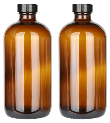 Runde Glasflaschen bernsteinfarben 480 ml mit Deckel 2 Stück