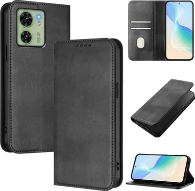 Immagine prodotto di Custodia per Motorola Edge 40/Edge 2023, custodia in pelle vintage con protezione RFID, slot per schede, supporto Nero